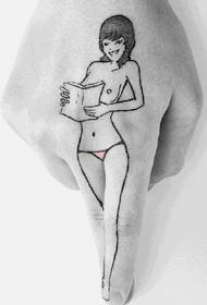 Handsome guy finger on nude female tattoo pattern picture