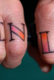 Padrão de tatuagem de letra brilhante vermelho colorido de dedo