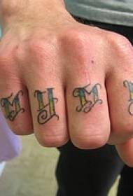 Padrão de tatuagem de letra encaracolado verde de dedo