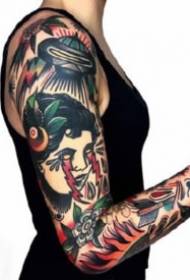 9 gruppi di opere di tatuaggio di zampe di fiori a braccio di fiori in stile oldschool