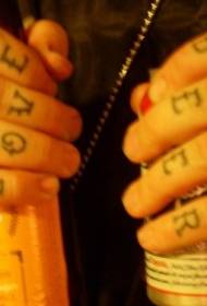 Finger black alphabet character tattoo pattern
