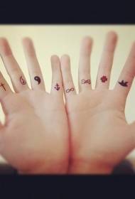 Colorful small logo tattoo on finger