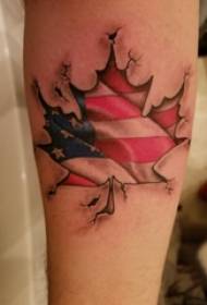 Pianta il braccio del ragazzo del tatuaggio sull'immagine del tatuaggio bandiera e foglia d'acero