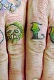 Cráneo de color de dedo con imagen de tatuaje de letra