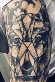Dripping blood wolf head tattoo male student arm on geometry and wolf head tattoo picture