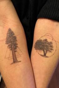 Plant tattoo paar armen op geometrie en levensboom tattoo-foto's