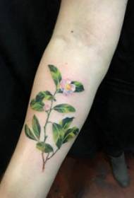 Lengan gadis tatu kecil yang baru melukis gambar tattoo tumbuhan