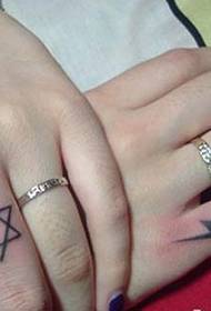 Pirštų pora šešiakampė žvaigždutė, žaibiška tatuiruotės schema
