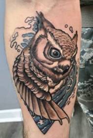 Дјечак тетоваже сове са оружјем на спреју и слика тетоваже сове