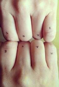 Sett sammen små bokstaver av kjærlighet og hater engelsk tatoveringsmønster