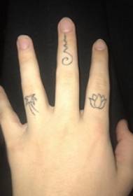 Skolflicka finger på svart enkel linje kreativ symbol och blomma tatuering bild