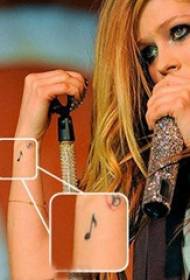 Америчка тетоважна звезда Аврил-ова рука на слици црне ноте тетоваже