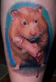 Mėlyno fono pelės ir žmogaus piršto tatuiruotės modelis