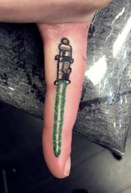Modello semplice di tatuaggio spada verde chiaro dito