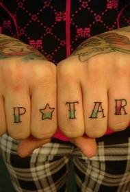 Huruf warna jari sareng pola tattoo pentagram