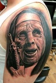 shoulder Realistic style gun masked mob tattoo