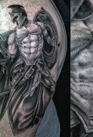 Gambar tato bahu prajurit abu-abu hitam lucu
