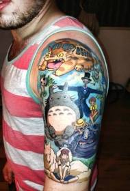 Funny colorful asian cartoon various characters tattoo pattern