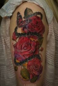 spalla colorata Rose e gioielli Tattoo Picture