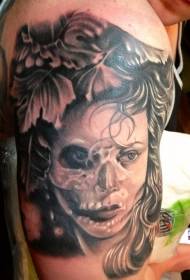 shoulder black gray mysterious object portrait tattoo pattern