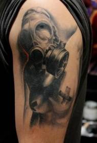 skuldre uhyggelig person med gasmaske tatovering