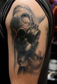shoulders creepy person with gas mask tattoo