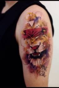 shoulder watercolor style lion tattoo picture