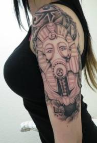 ženska ramena egiptovski kip faraona s plinsko masko tatoo