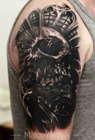 ombro preto cinza escuro realista crânio humano tatuagem padrão