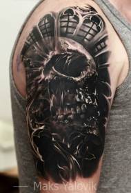 modello di tatuaggio teschio umano realistico grigio scuro spalla nero