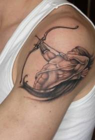 Modello di tatuaggio muscoloso guerriero per tiro con l'arco sulla spalla