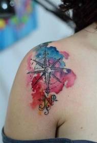 warna taktak watercolor sapertos corak tattoo kompas