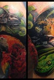 axelrealism stil färgglada djur tatuering mönster