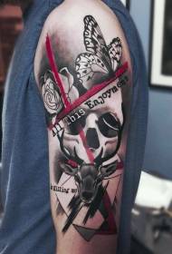Shoulder PS image processing software style colored human skull tattoo