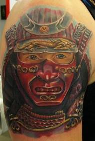 vyro pečių spalvos samurajų portreto tatuiruotės modelis