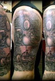 Shoulder black brown mysterious ceremony burial tattoo picture
