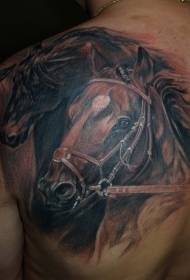 patró de tatuatge de cavall realista marró d'espatlla
