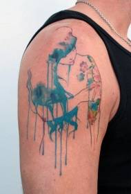 rame srčkan akvarel dekle tatoo vzorec