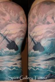 Colore di spalla vintage vintage mudellu di tatuaggi di vela