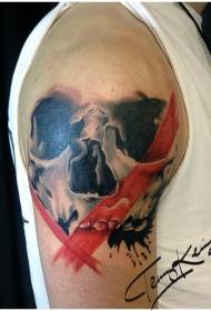 људска лобања у боји рамена са црвеном линијом тетоважа слике