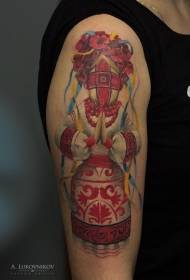 Patrón de tatuaje de muñeca ingenua de color de hombro femenino 59934 - patrón de tatuaje de cráneo humano divertido estilo acuarela