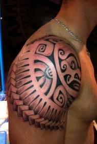Pečių Polinezijos juodos ir baltos šarvų tatuiruotės modelis