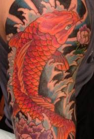 Asijský styl barevné chobotnice a květina vlna velké paže tetování vzor