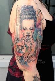 Schulter Skizze Stil Farbe süße Frau Tattoo Muster