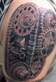 realistisk stil motor redskap axel tatuering mönster