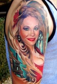 Realistična barva na rame Sexy Woman Tattoo Vzorec