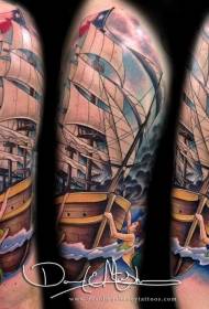 skulderillustration stil farve havfrue sejler tatoveringsmønster