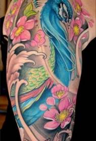 ženska ramena Barvni vzorec tatoo cvetja pava