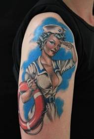 shoulder vintage color junk sexy sailor tattoo ຮູບແບບ