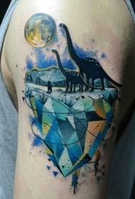 shoulder color dinosaur and big moon tattoo pattern